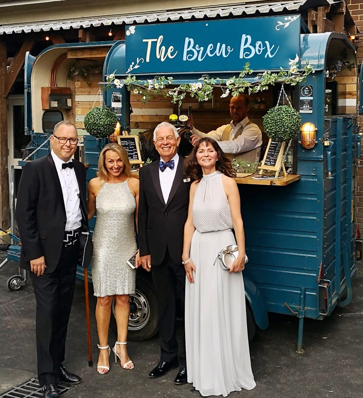 Brew Box at a black tie event, with bar tender serving drinks