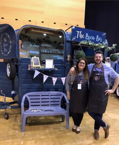 Brew Box at a Wedding Show, with owners Ben and Leanne in front