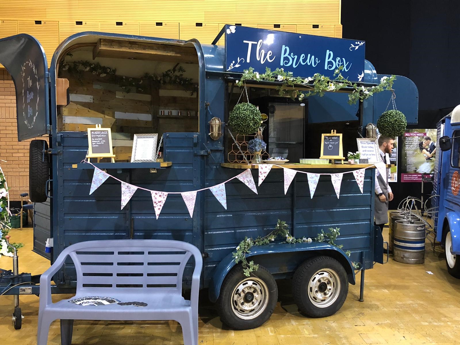Brew Box at a Wedding Show, decorated with bunting